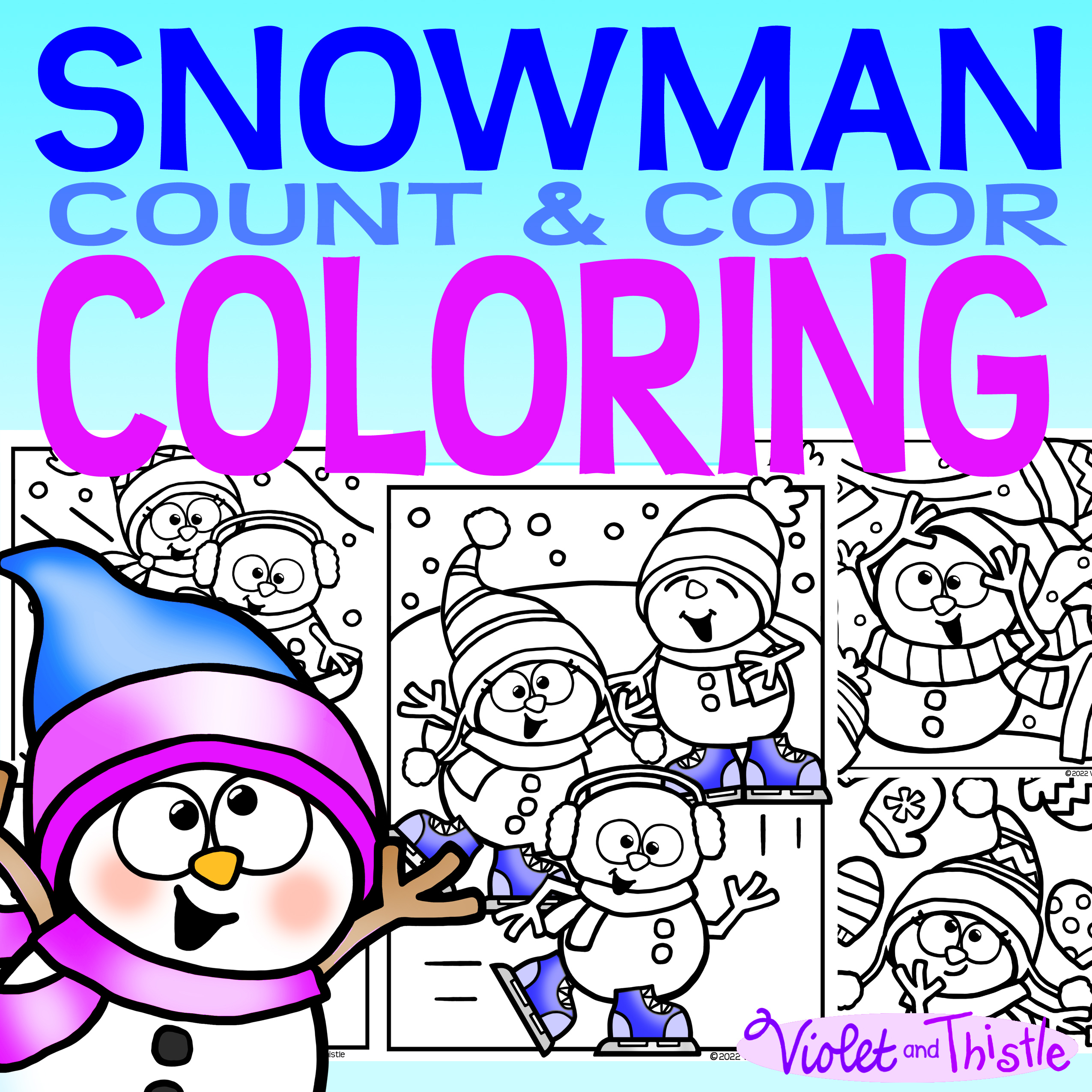 Snowman coloring pages cute snowman winter color counting sheets with math activity snowflake birds made by teachers