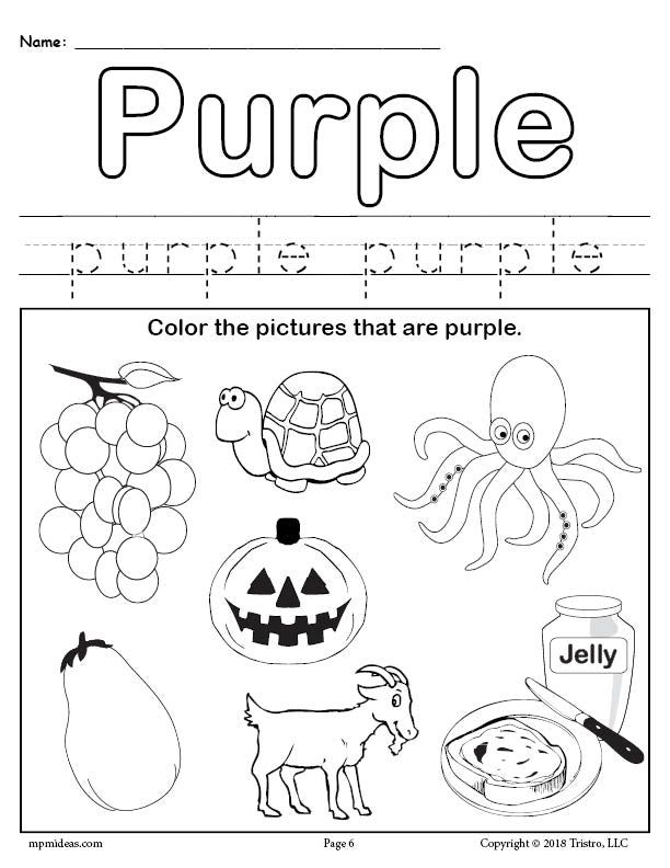 Color purple worksheet color worksheets preschool colors coloring worksheets for kindergarten