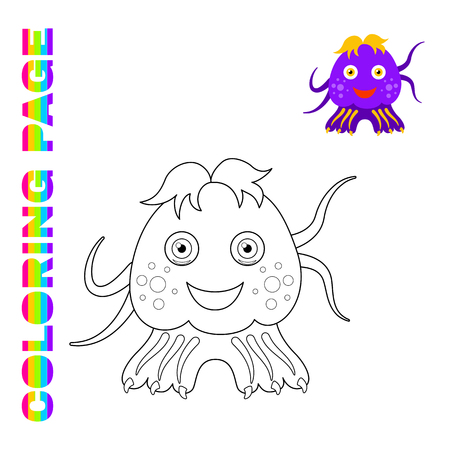 Black line and color version of purple monster for kids coloring page book royalty free svg cliparts vectors and stock illustration image