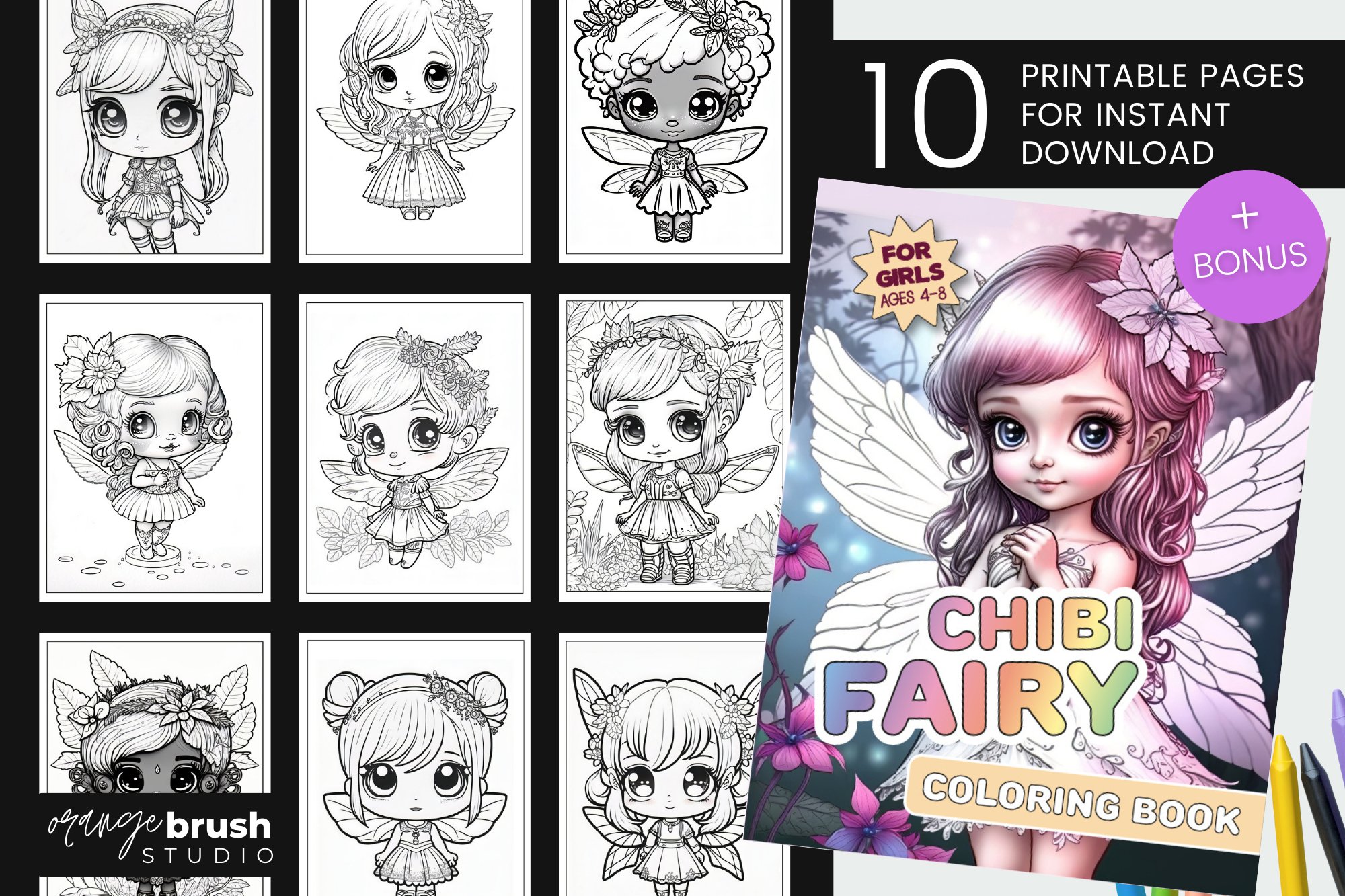 Fairies coloring page bundle printable kids coloring book