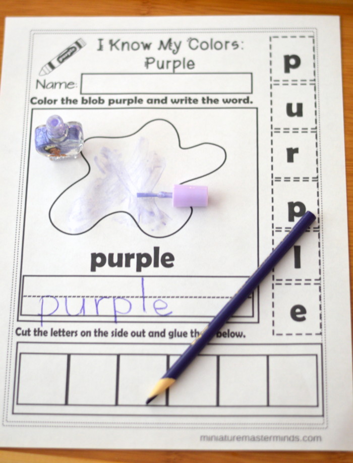 I know my colors printable work book series page workbook the color purple â miniature masterminds
