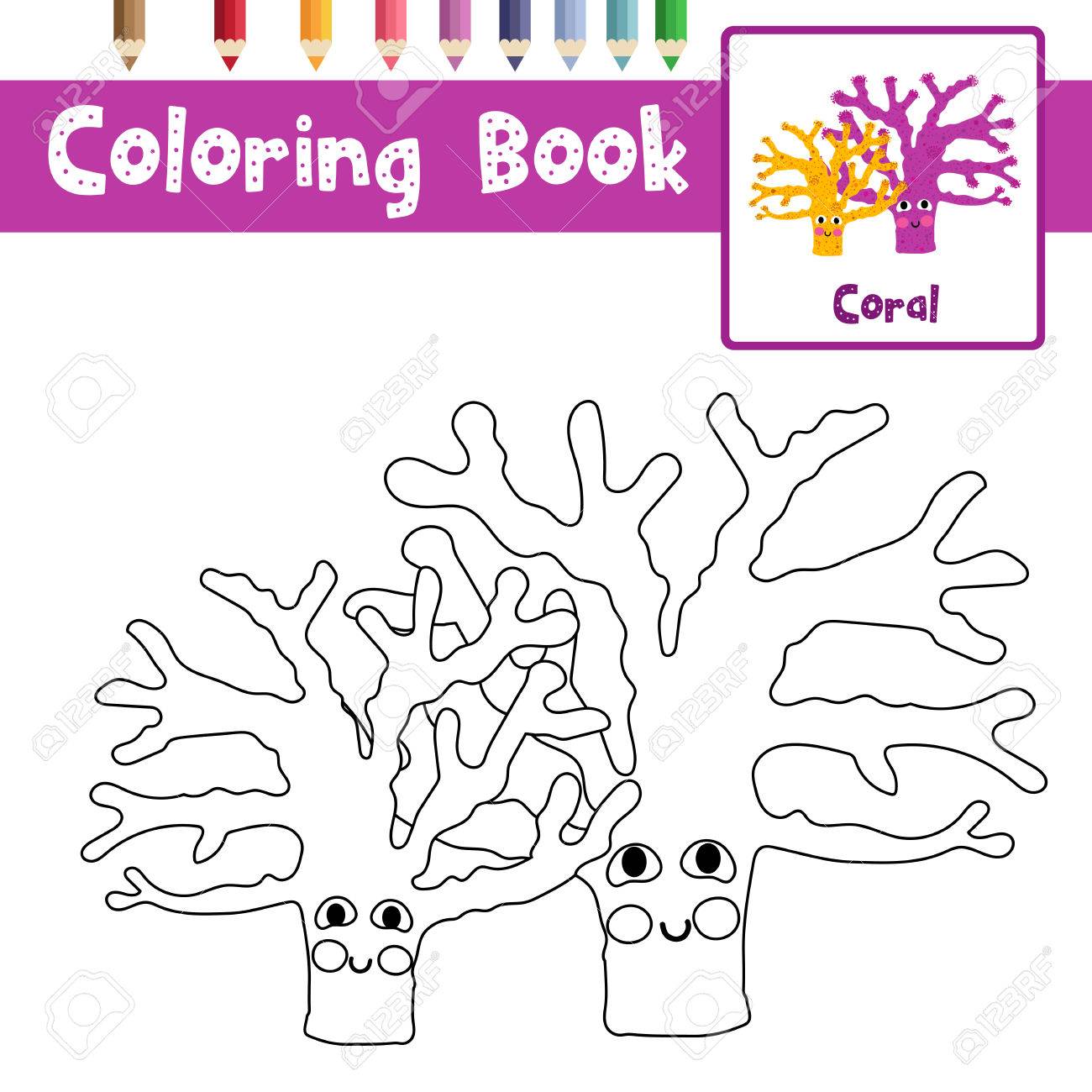 Coloring page of yellow and purple coral animals for preschool kids activity educational worksheet vector illustration royalty free svg cliparts vectors and stock illustration image