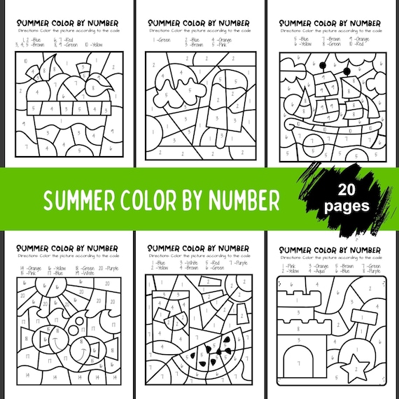 Summer color by number summer coloring pages for kids beach