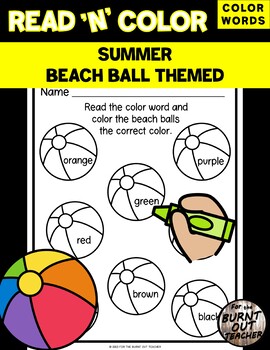 Summer beach ball read color coloring worksheet color words seasonal balls