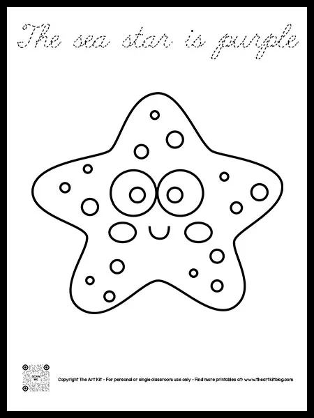 The sea star is purple coloring pages â dotted font â the art kit