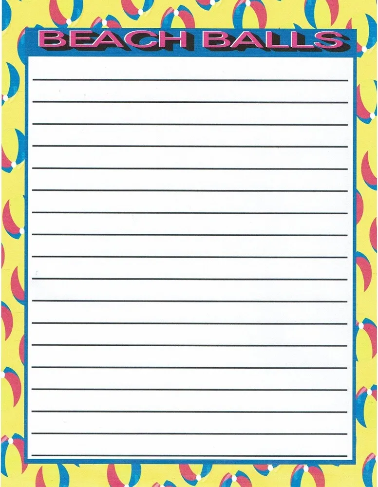 Kids camp beach balls lined stationery paper sheets