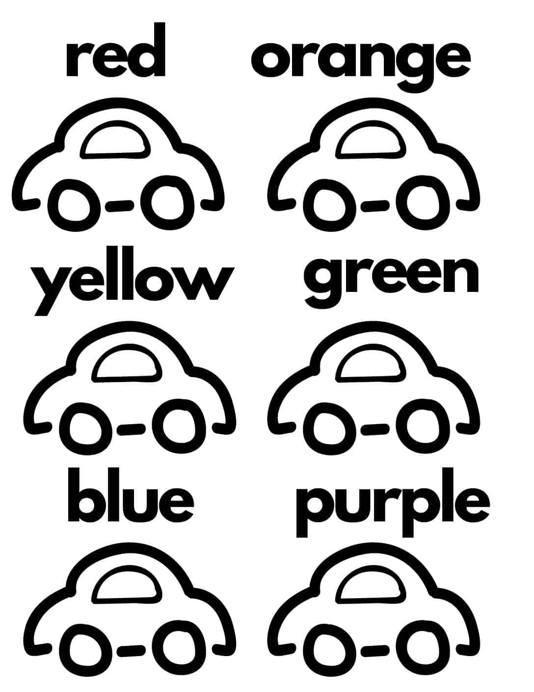 Free car color practice worksheet