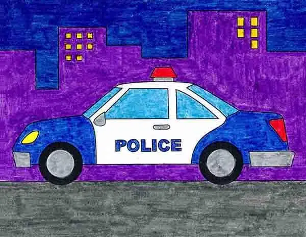 Easy how to draw a police car tutorial video and coloring page