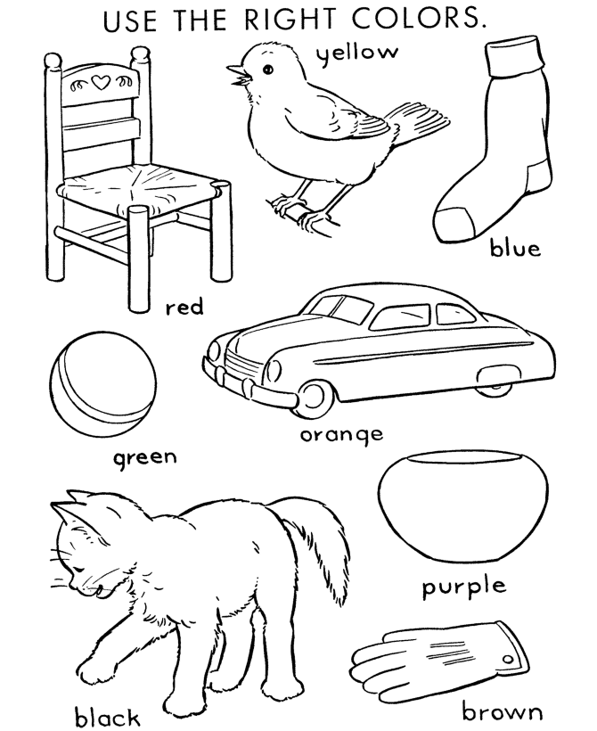 Coloring instructions coloring page learn to color by following the color numbers objects to color coloring page activity sheet