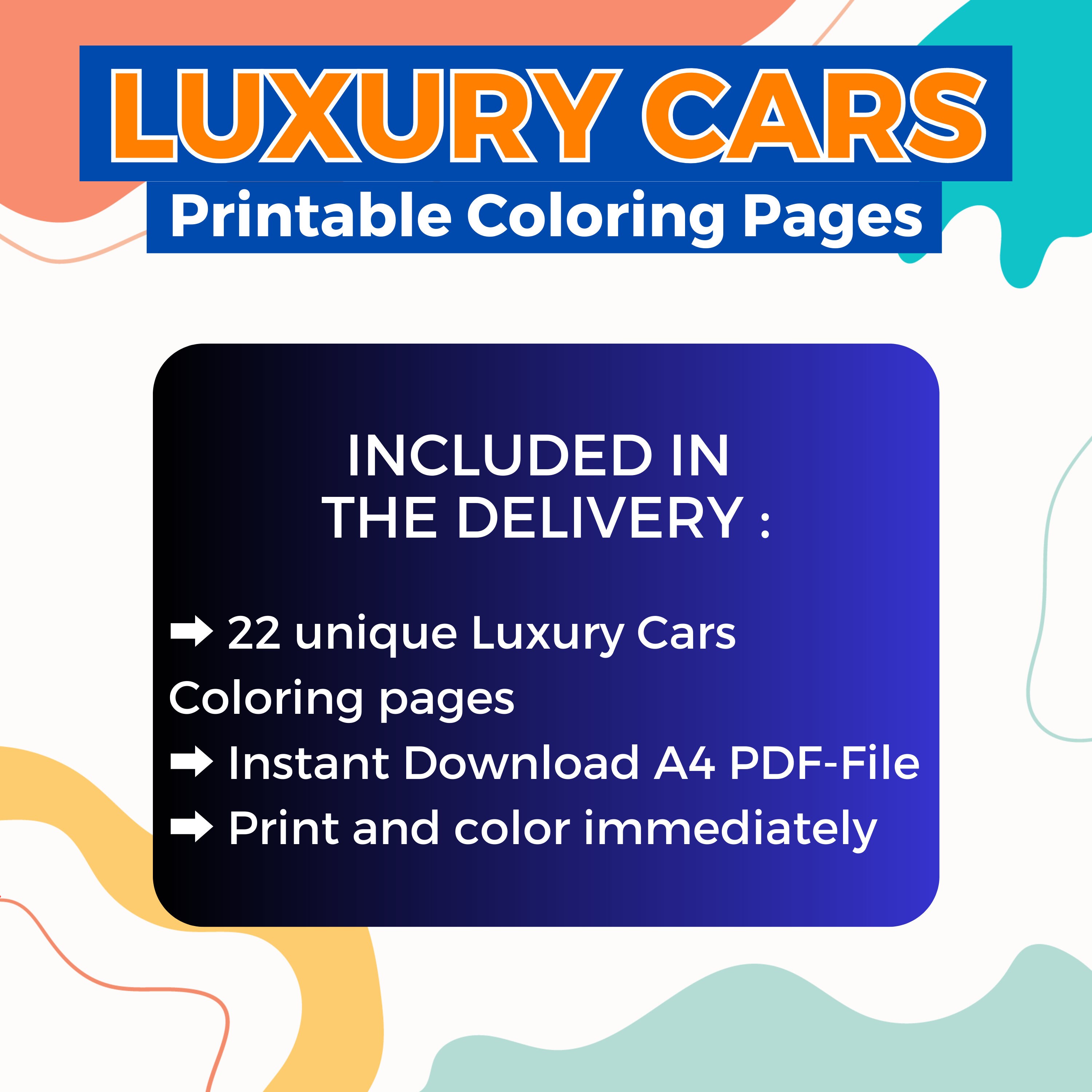 Most popular luxury cars coloring pages to print and color instantly