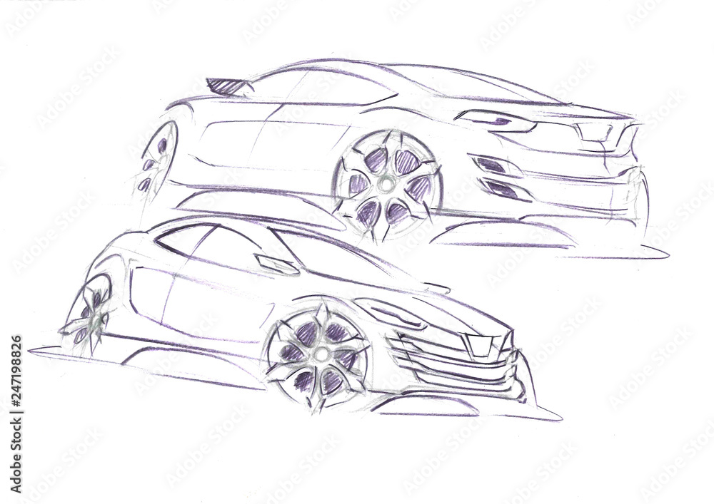 This is hand sketch with purple colour it is dinamic painted created with luxury curvec it is rapid car and sportly car suitable for rally illustration