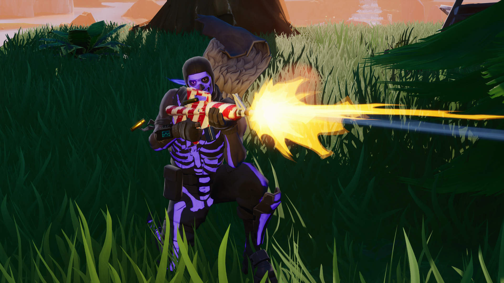 Nice screenshot of the purple skull trooper in action favorite skin in the game and a nice wallpaper for anyone who wants it rfortnitebr