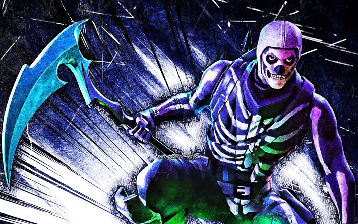 Download wallpapers k skull trooper with axe grunge art games fortnite battle royale skull trooper fortnite characters skull trooper skin blue abstract rays fortnite skull trooper fortnite for desktop free pictures