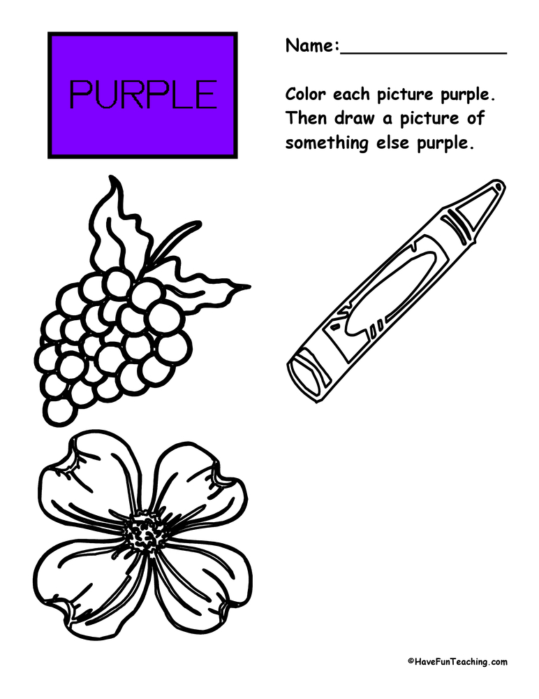 Coloring purple pictures worksheet