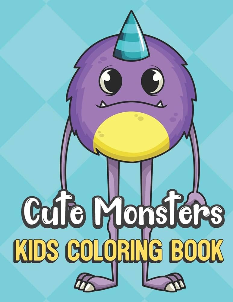 Cute monsters kids coloring book funny purple monster color book for children of all ages teal diamond design with black white pages for mindfulness and relaxation by