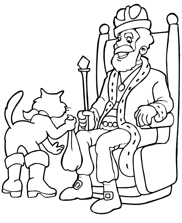 Puss in boots coloring page puss meeting the king