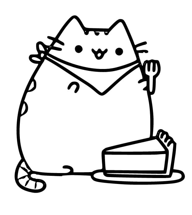 Pusheen and a pie coloring page