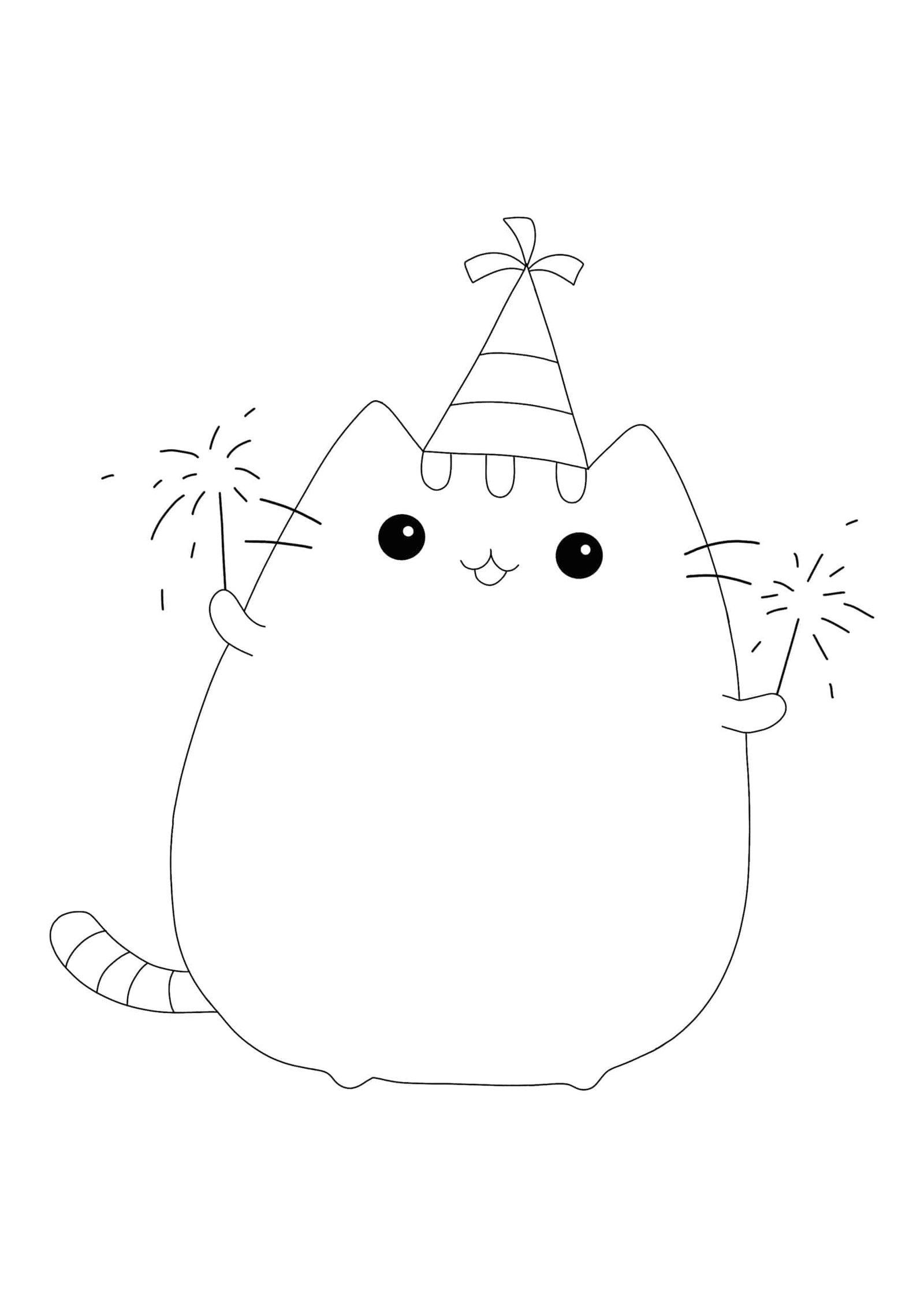 Pusheen cat birthday coloring pages