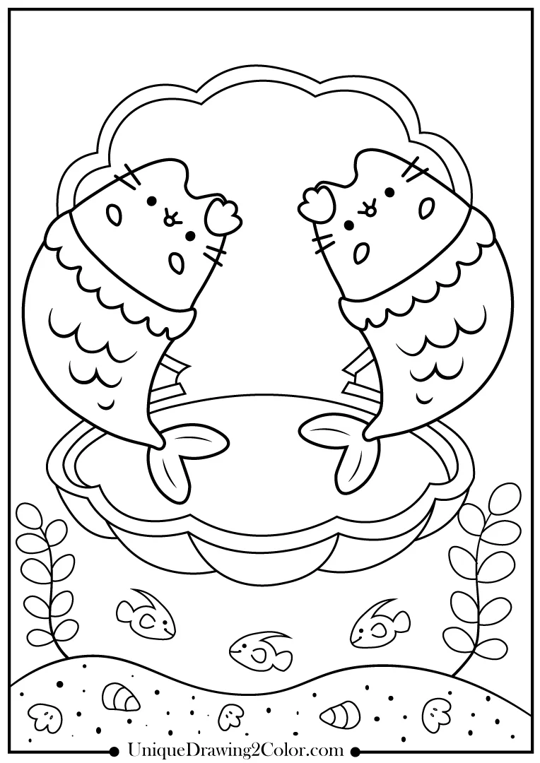 Mermaid pusheen coloring pages