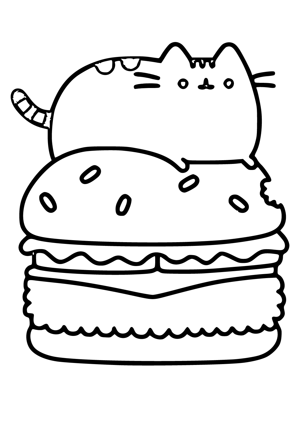 Free printable pusheen hamburger coloring page for adults and kids