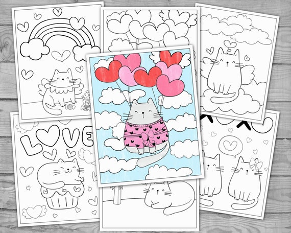 Printable coloring for kids cute valentine activity coloring pages cat kitten coloring sheets