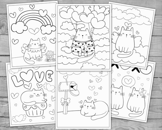 Printable coloring for kids cute valentine activity coloring pages cat kitten coloring sheets