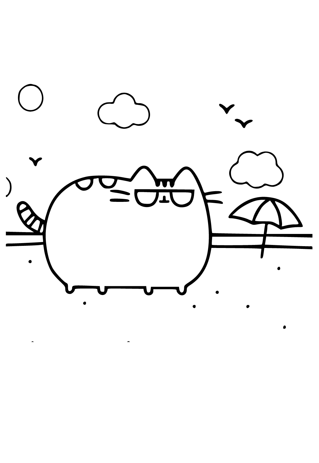 Free printable pusheen beach coloring page for adults and kids