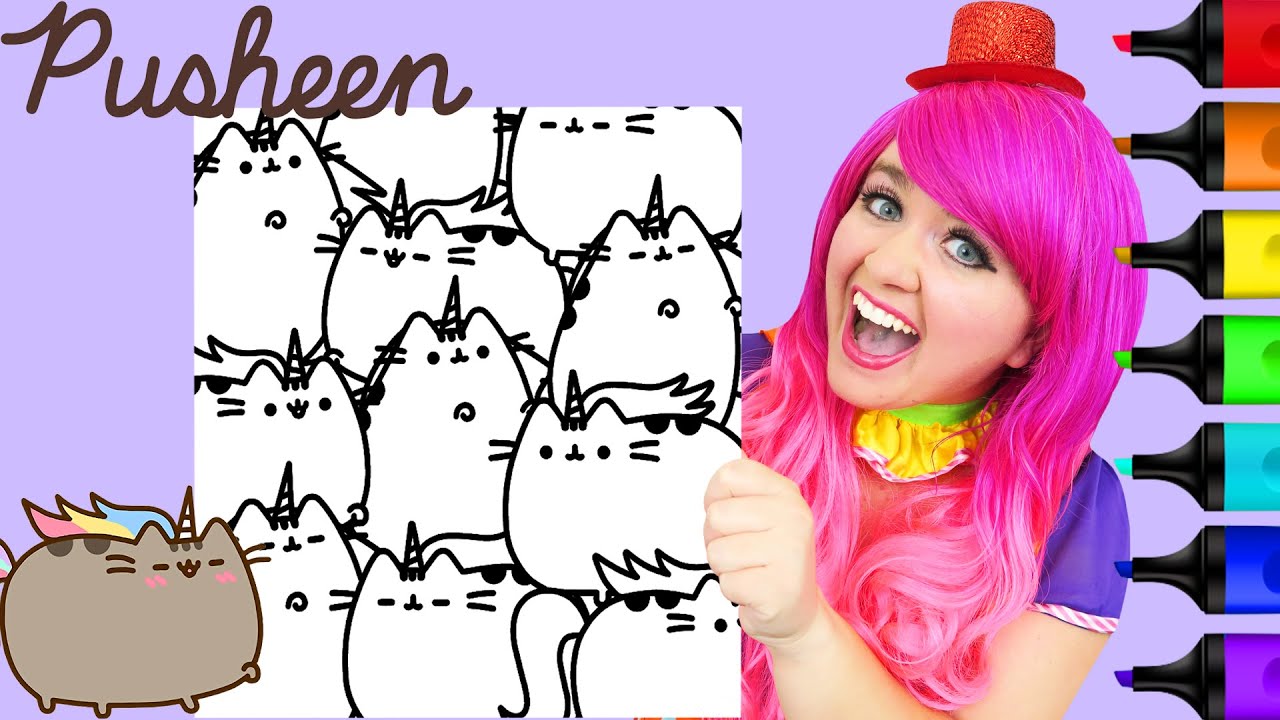 Coloring pusheen cat unicorns coloring page prismacolor markers kimmi the clown