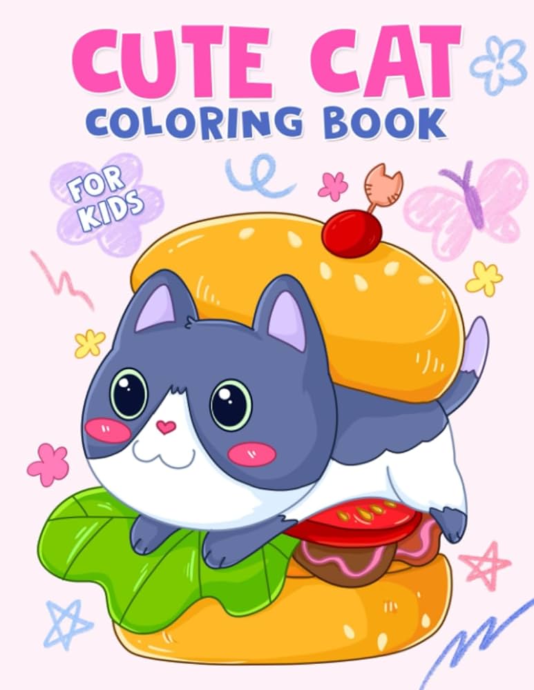 Cute cat fun and easy coloring pages in cute style with many adorable cat activities for boys girls kids ages