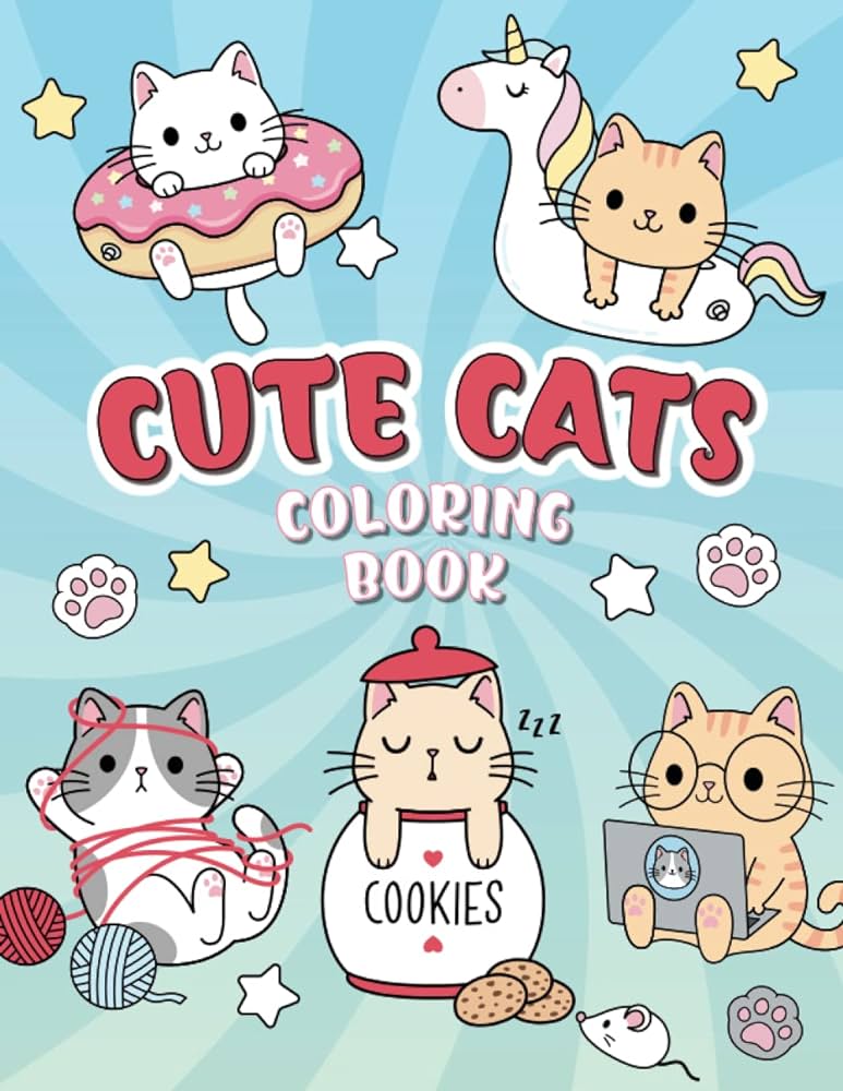 Cats coloring book fun and easy coloring pages with cute kawaii cats for kids and busy adults koko heart books