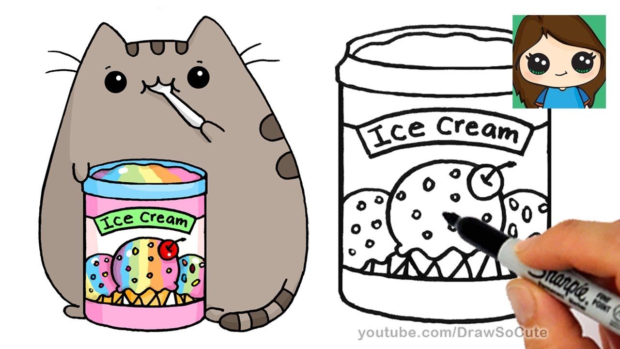 How to draw tub of rainbow ice crea pusheen