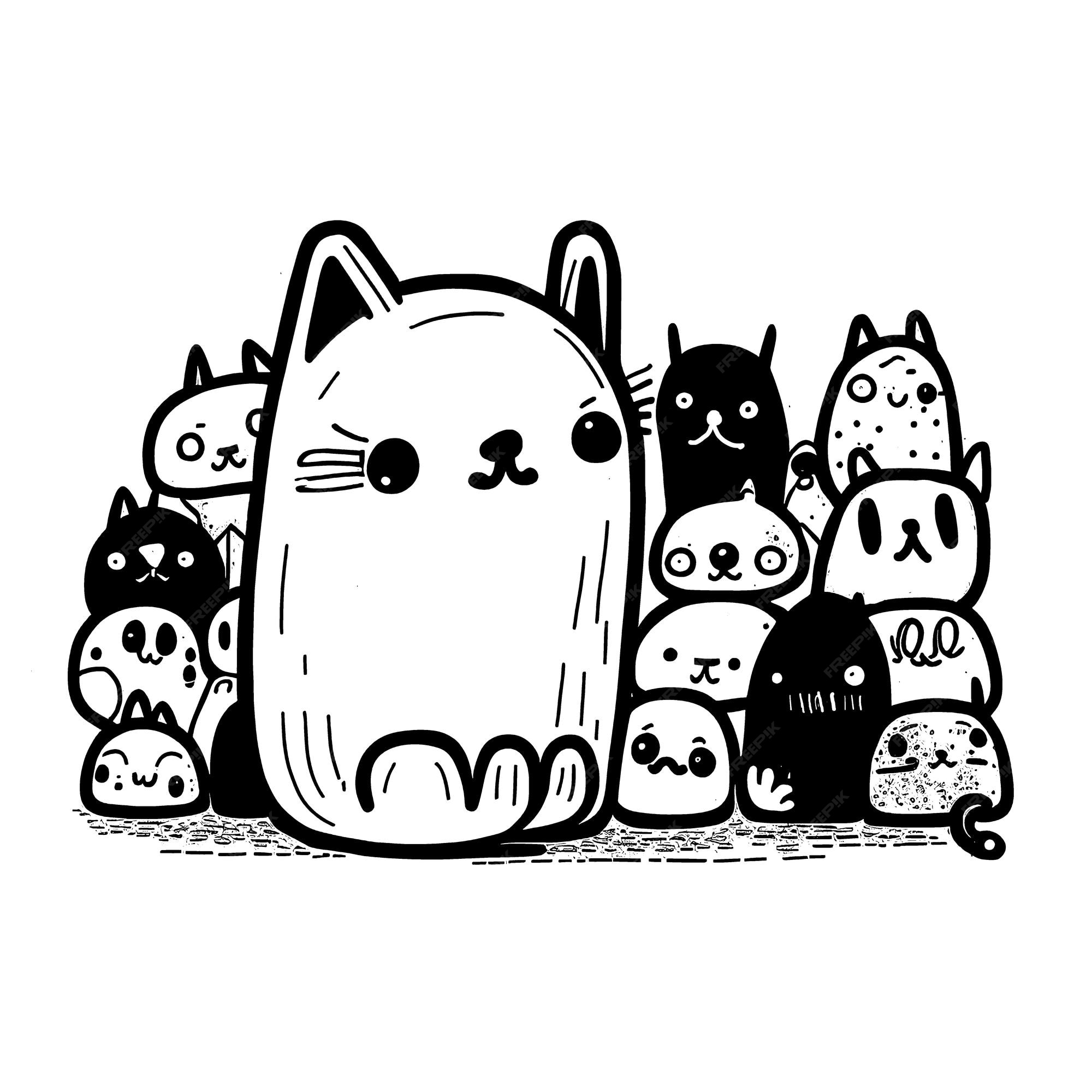 Premium vector cute cats black and white coloring pages for kids simple lines cartoon style happy cute funny