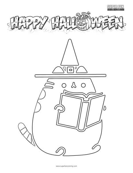 Halloween pusheen coloring page