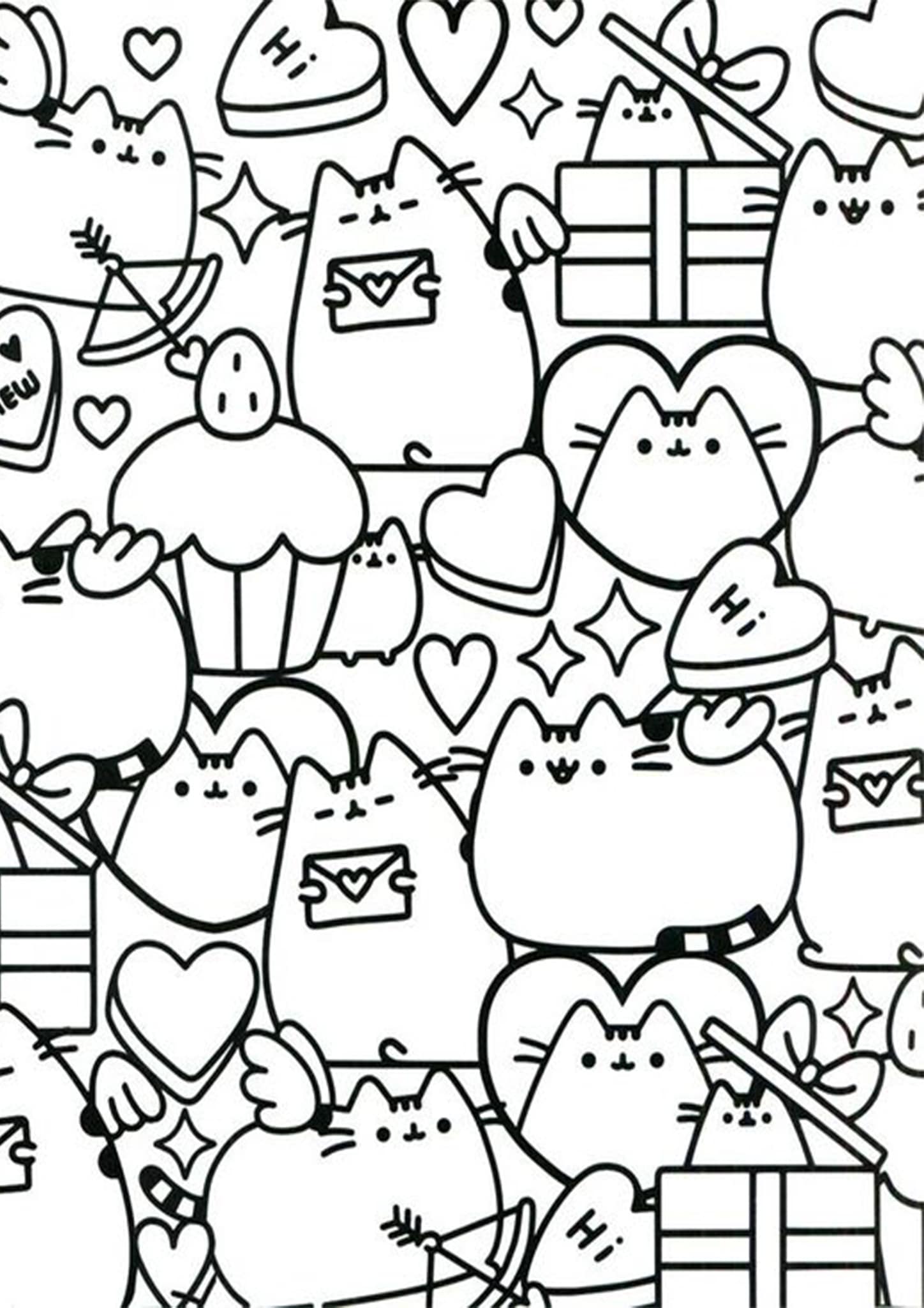 Free easy to print pusheen coloring pages