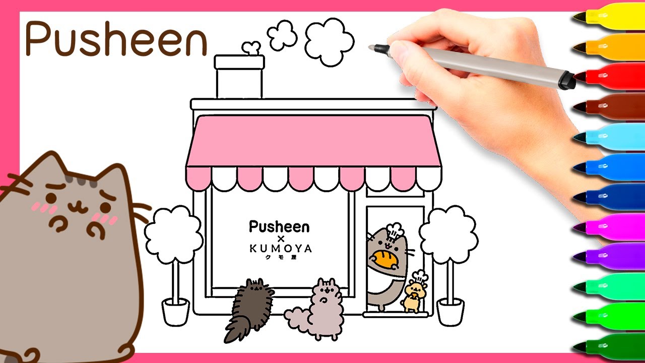 Coloring pusheen the cat and friends in her bakery