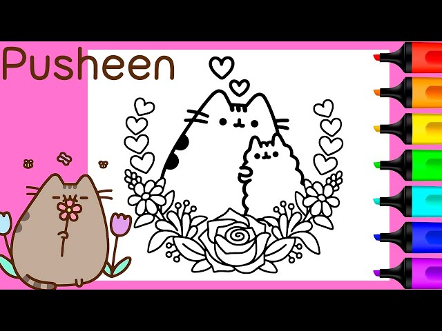 Coloring pusheen cat stormy flowers art and coloring fun