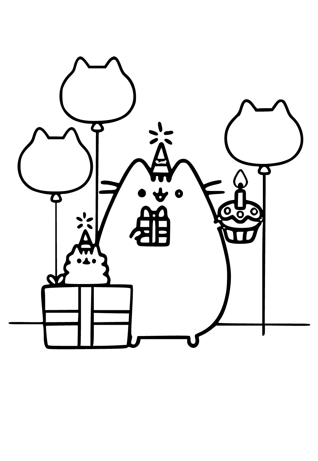 Free printable pusheen present coloring page sheet and picture for adults and kids girls and boys