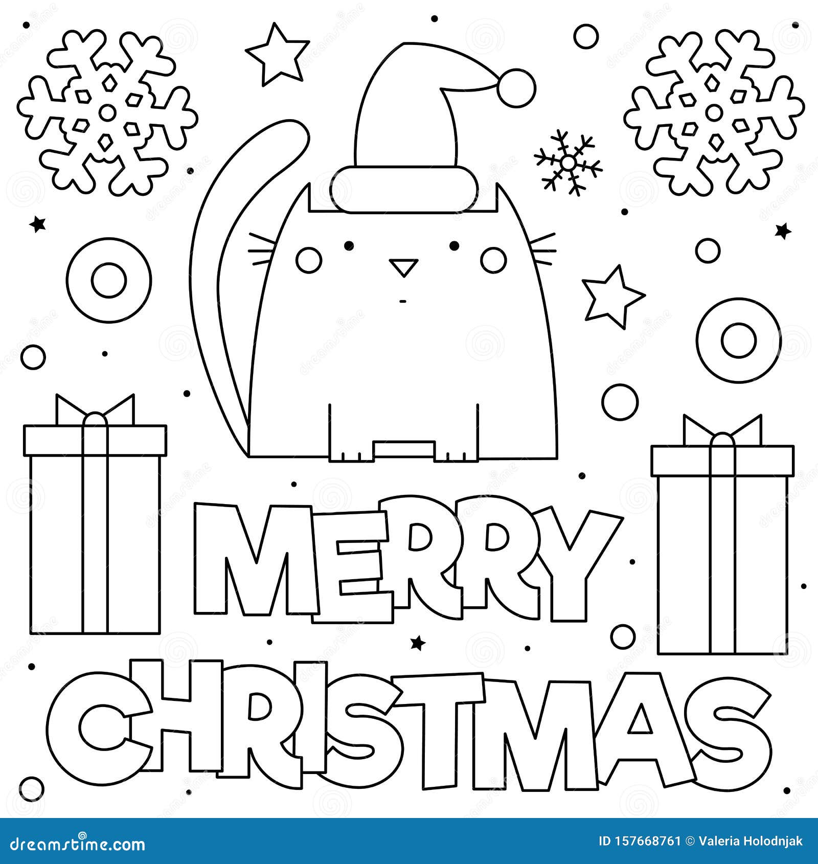 Merry christmas coloring page black and white vector illustration stock vector