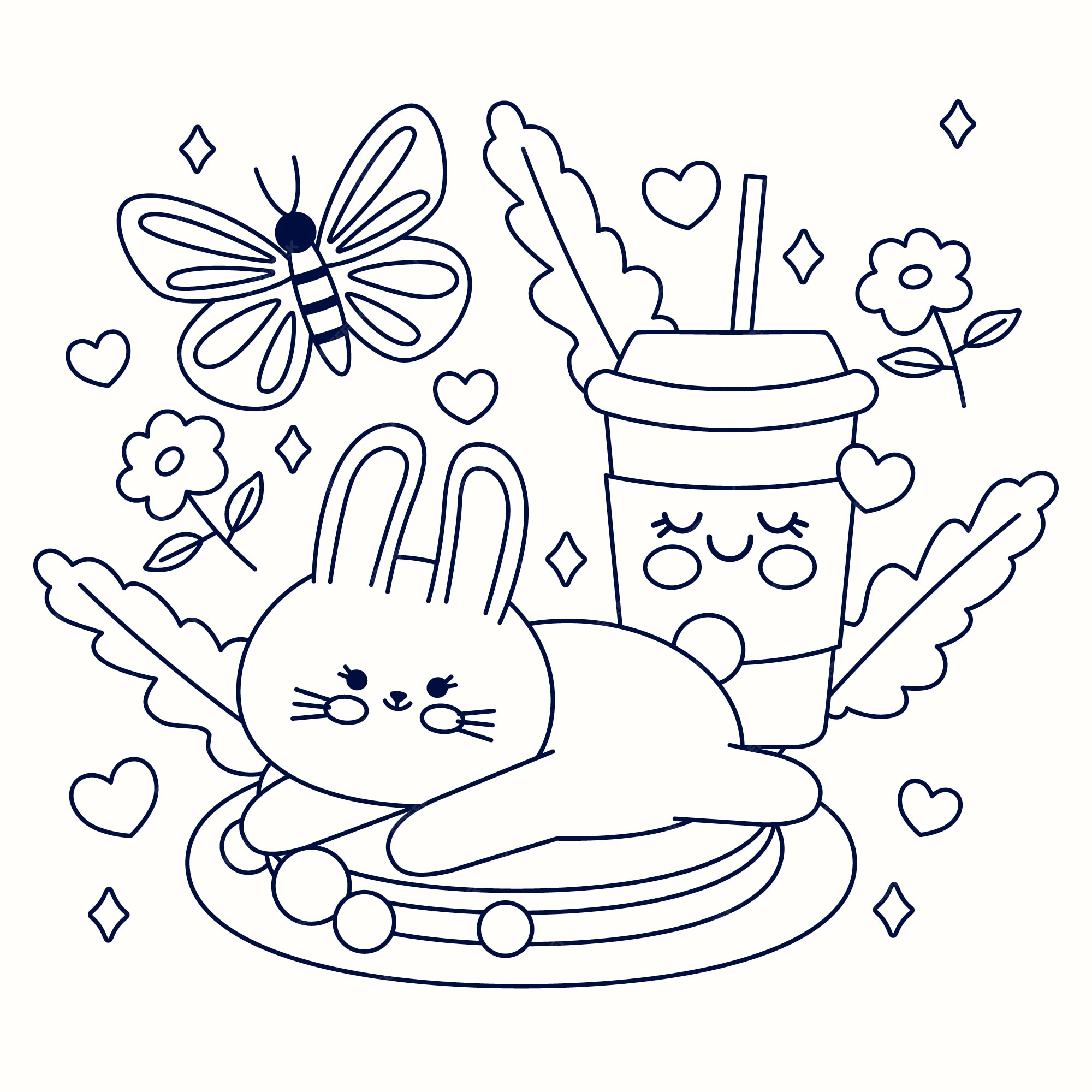 Free vector flat design kawaii coloring book illustration