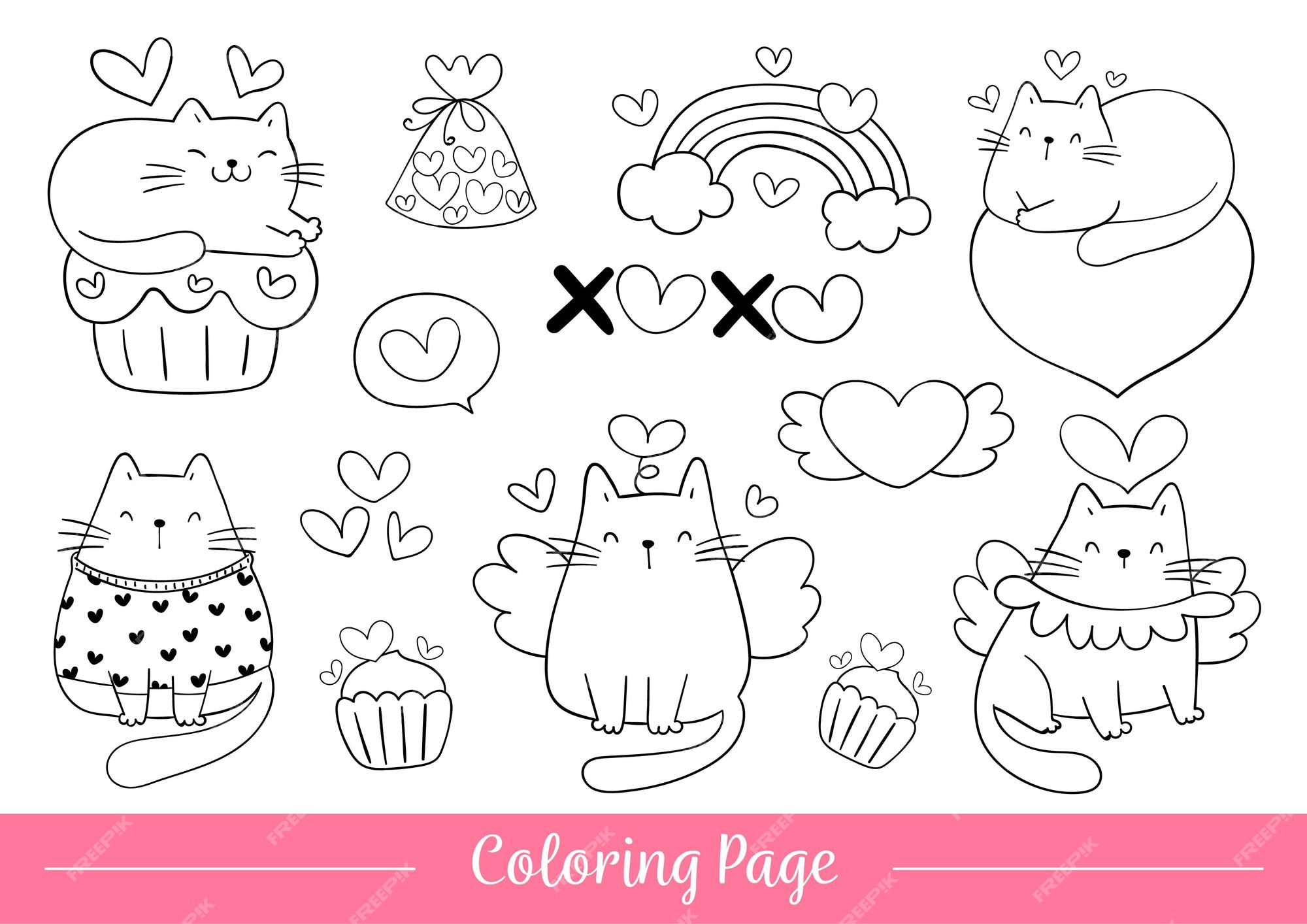 Premium vector coloring page cat for valentines day