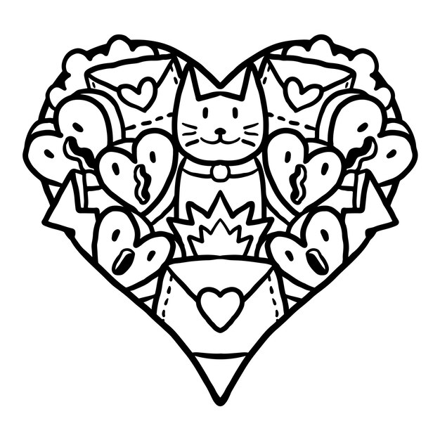 Premium vector heart doodle cute valentine coloring page