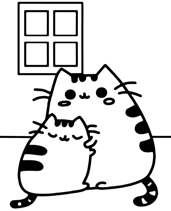 Pusheen cat family coloring page