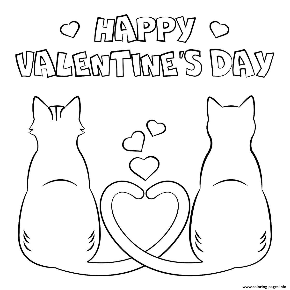 Valentines day cats in love coloring page printable