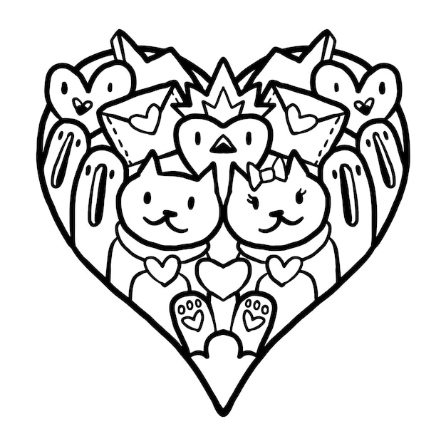 Premium vector heart doodle cute valentine coloring page