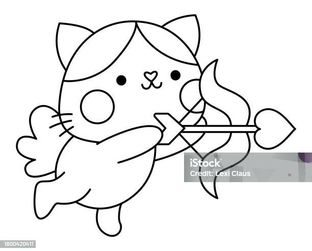 Fluffy cat funny cat for birthday valentines day baby shower coloring page coloring book contour stock illustration