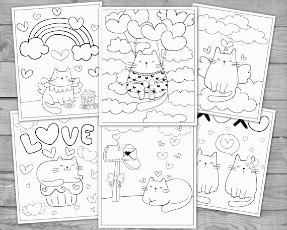 Printable coloring for kids cute valentine activity coloring pages cat kitten coloring sheets