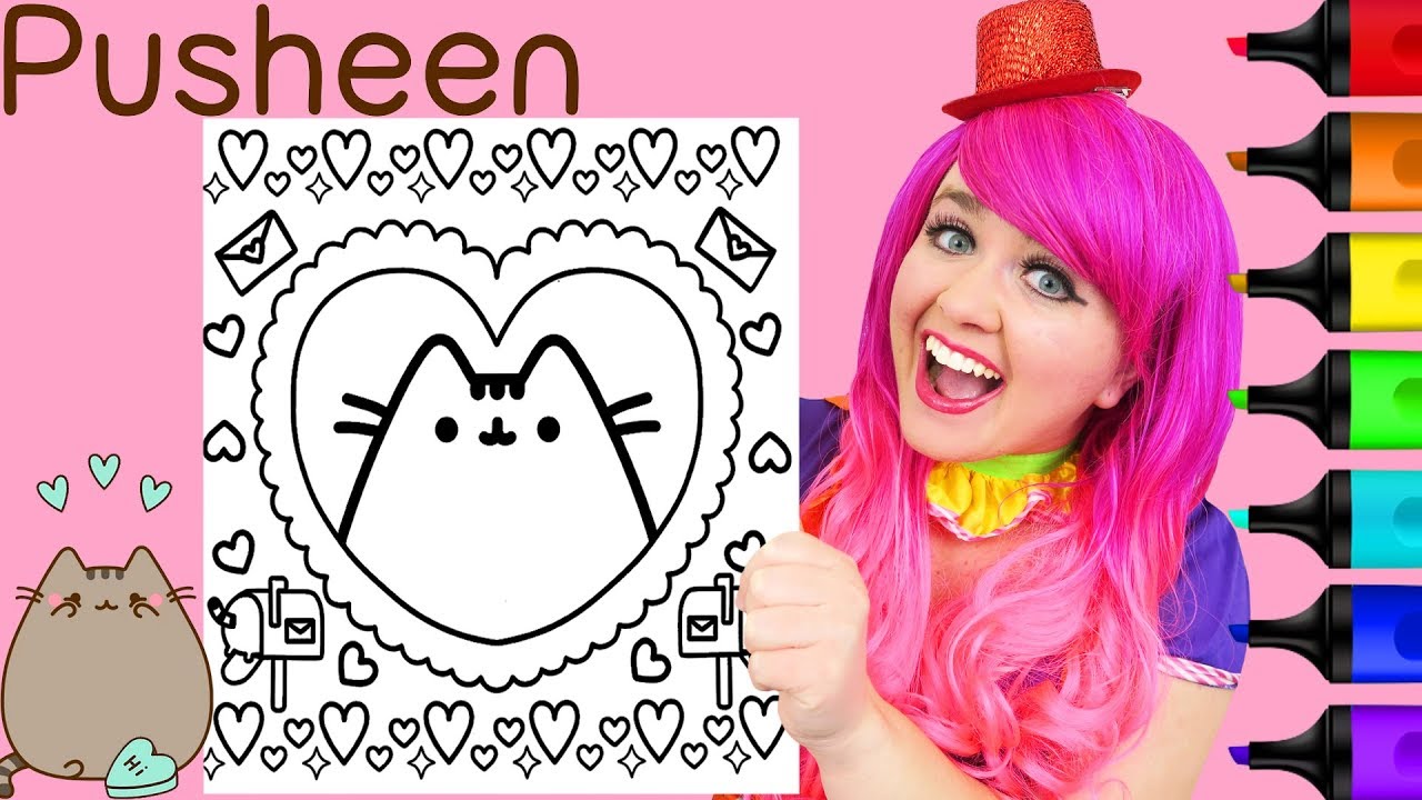 Coloring pusheen cat valentines day hearts coloring page prismacolor markers kimmi the clown