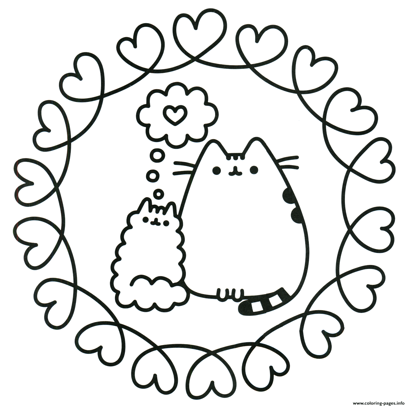 Pusheen the cat in love coloring page printable