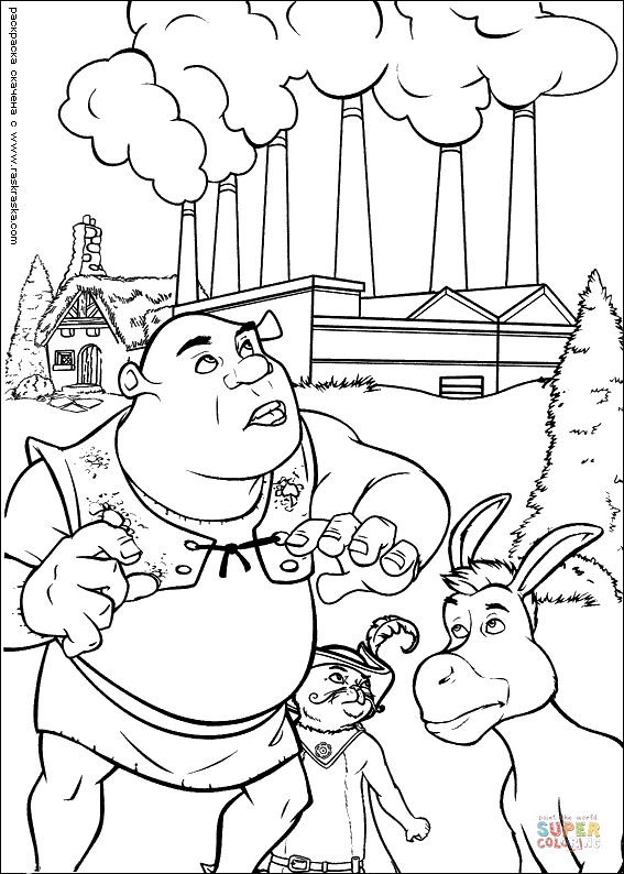 Shrek puss in boots and donkey coloring page free printable coloring pages