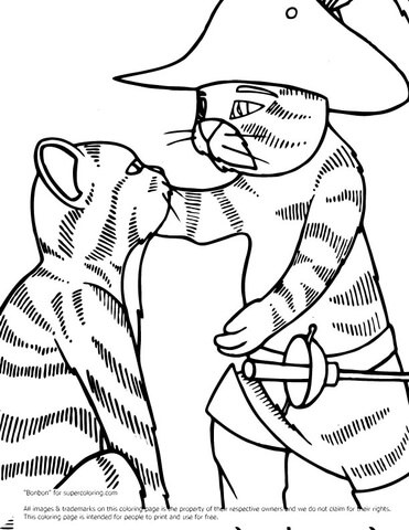 Puss in boots with a cat coloring page free printable coloring pages